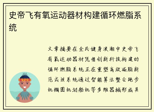 史帝飞有氧运动器材构建循环燃脂系统